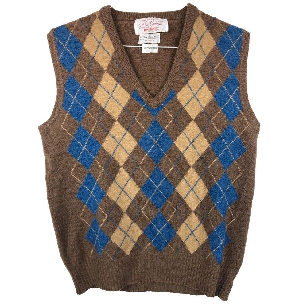 McGeorge of Dumfries Mens 100% Lambswool Vest Size 42" Argyle Brown Grandpacore